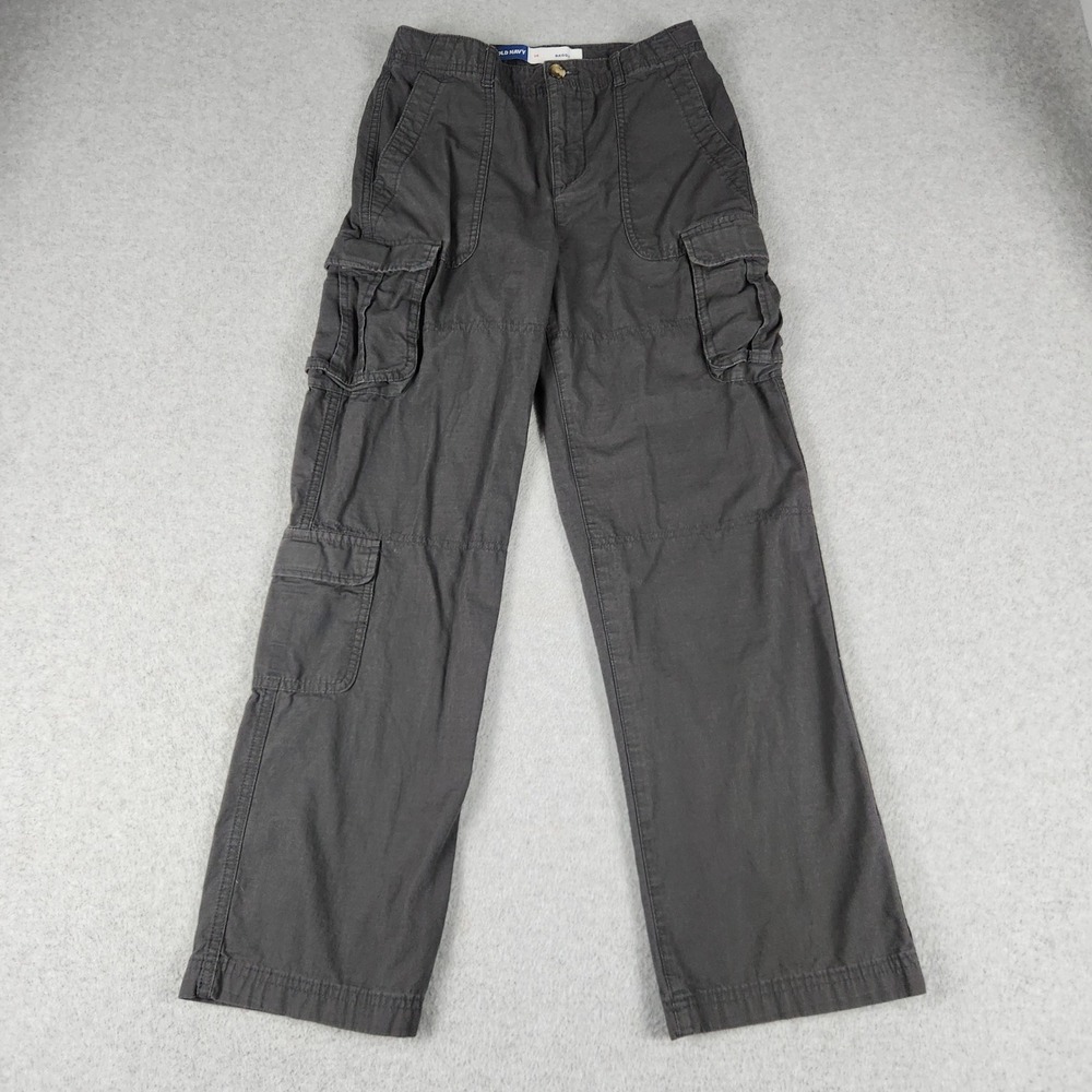 Old Navy Baggy Cargo Pants Womens 14 Dark Gray Cotton High Rise Flat Front
